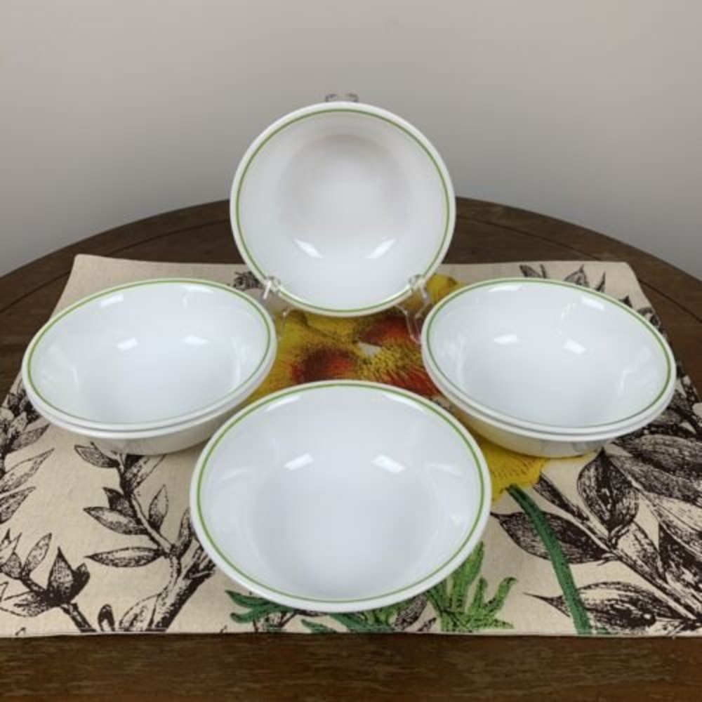 Vintage 6 Corelle Spring Meadow Wildflower Strawberry Sundae Green Rim Bowls EUC